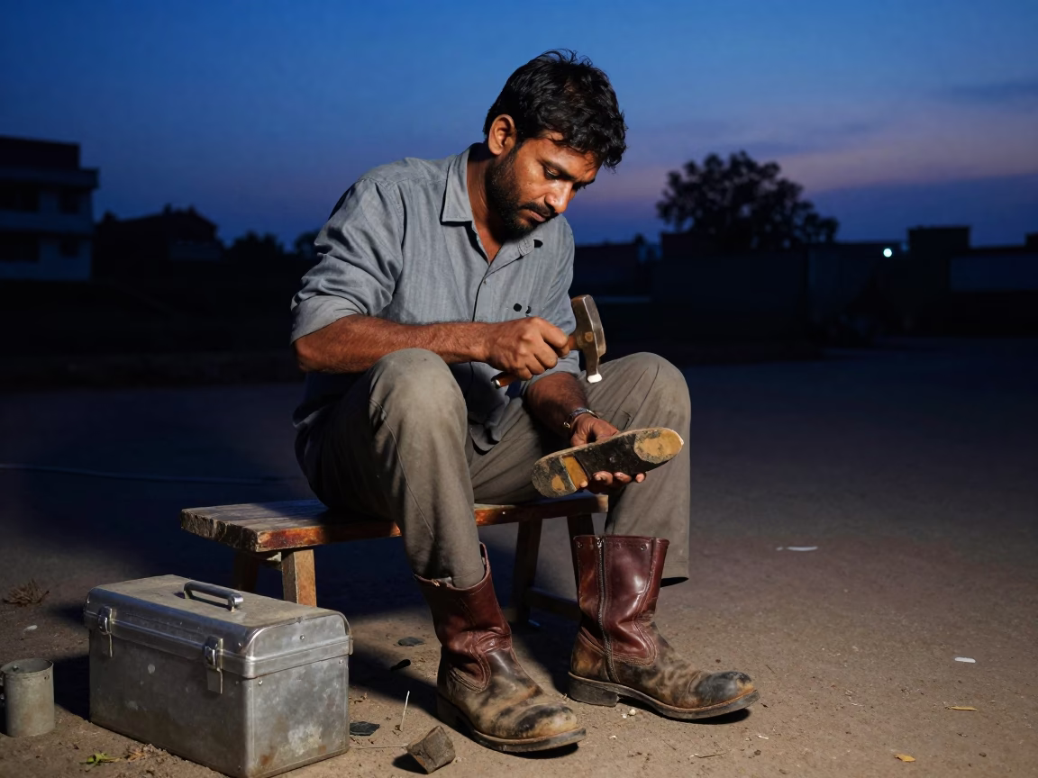 Resoling Boot in Hyderabad at Indigo Twilight After Sunset in in Hyderabad, India