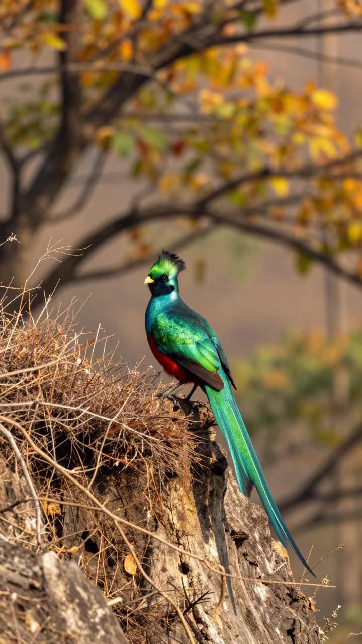Resplendent Quetzal on Wind-Scoured Ridge in on a wind-scoured ridge near Dehradun