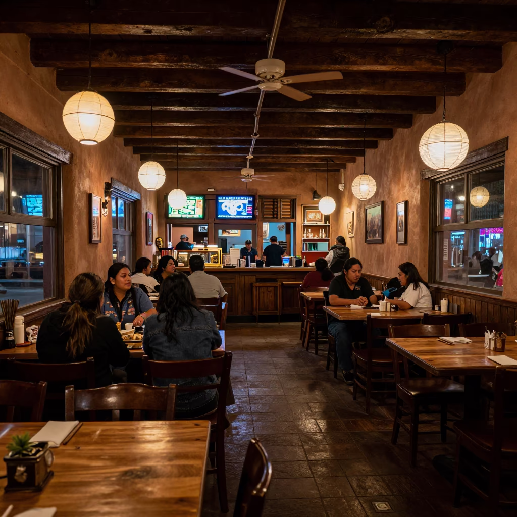 Restaurant Interior in Santa Fe at Deep In The Night Light in in Santa Fe, New Mexico, United States