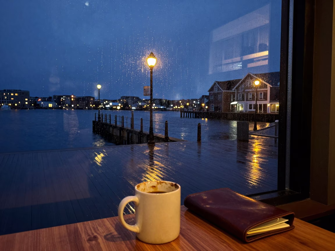 Restaurant Window in Halifax at Midnight Light in in Halifax, Nova Scotia, Canada