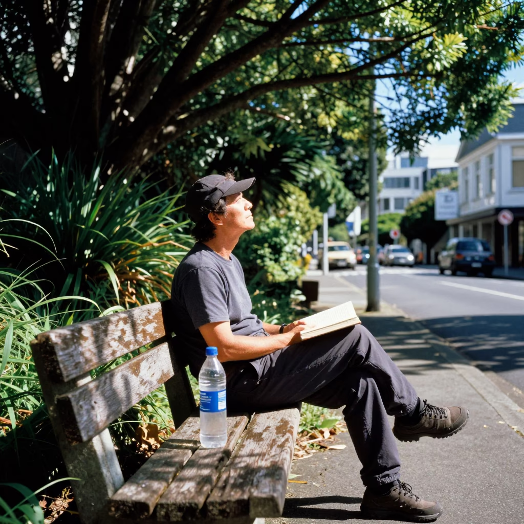 Resting Hiker in Wellington in in Wellington, New Zealand
