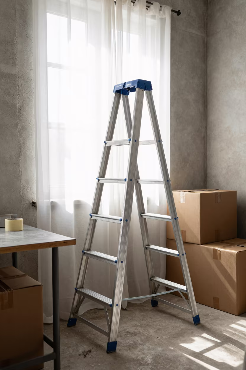 Restock Ladder in Tunis Stockroom Late Summer Light in inside a stockroom behind the sales floor near Bab El Bhar, Tunis