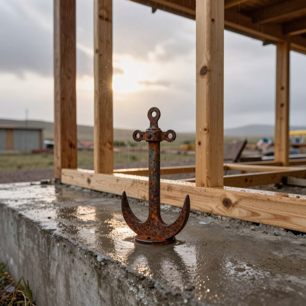 Restroom Anchor Kit Behind Building Shell Mongolia in beside a framed building shell in Mongolia