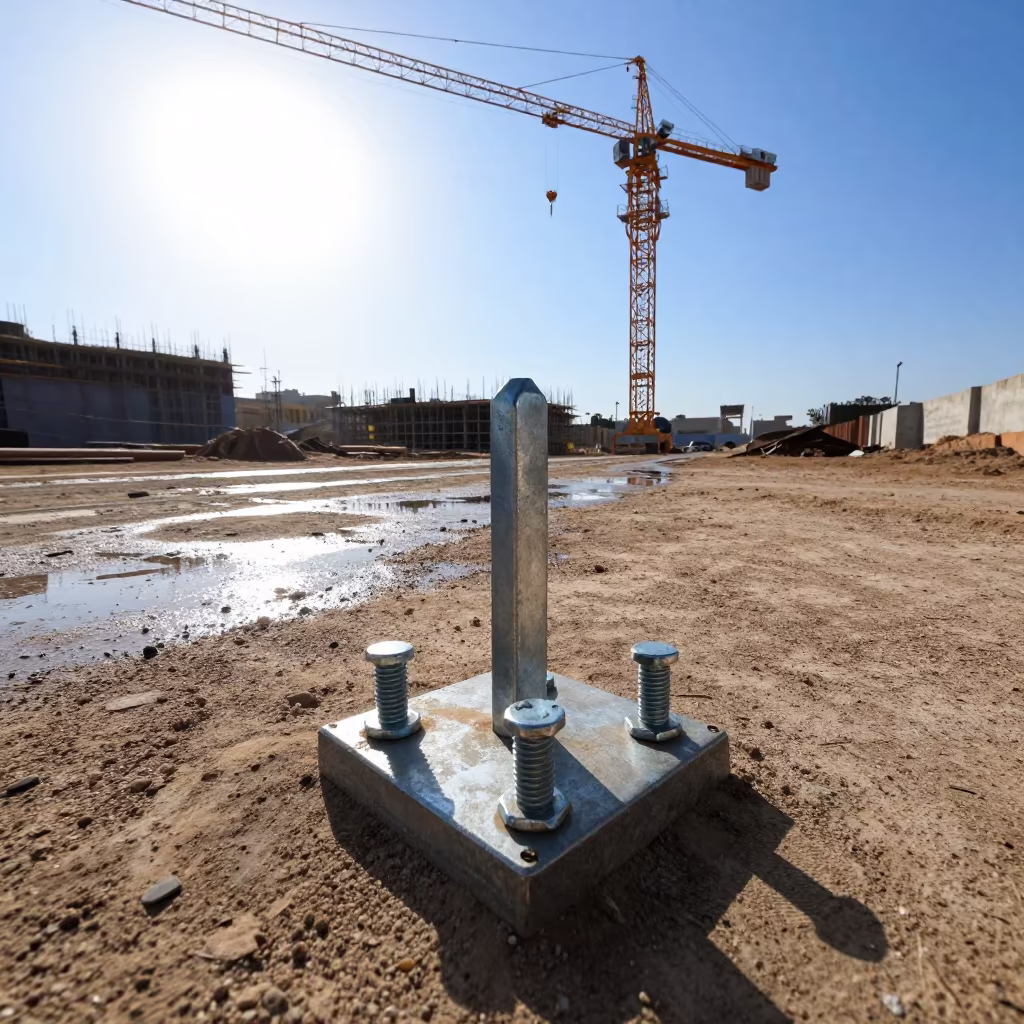 Restroom Anchor Kit Ground Sargodha Construction in beneath a tower crane on open ground in Sargodha