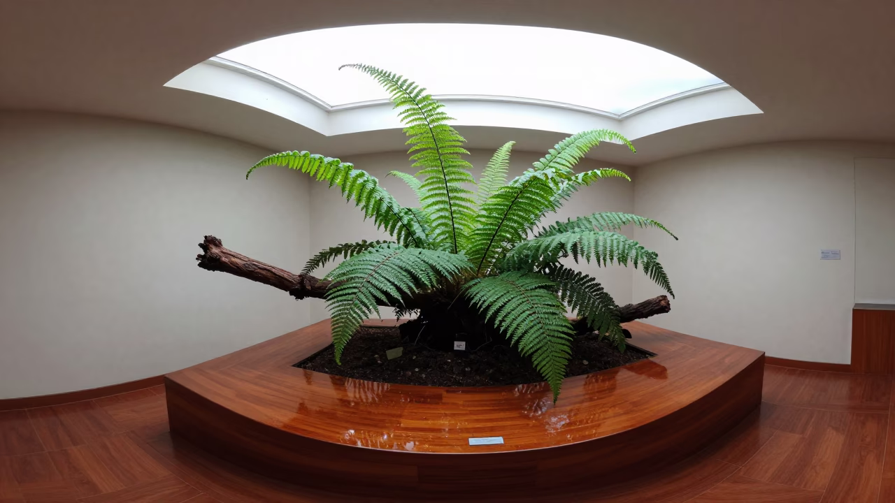 Resurrection Fern Unfurling on Museum Plinth in on a museum plinth in Thane