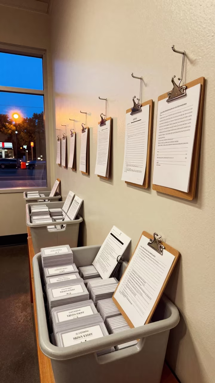 Retail Audit Clipboard in Fitting Room Corridor in inside a fitting room corridor in La Victoria