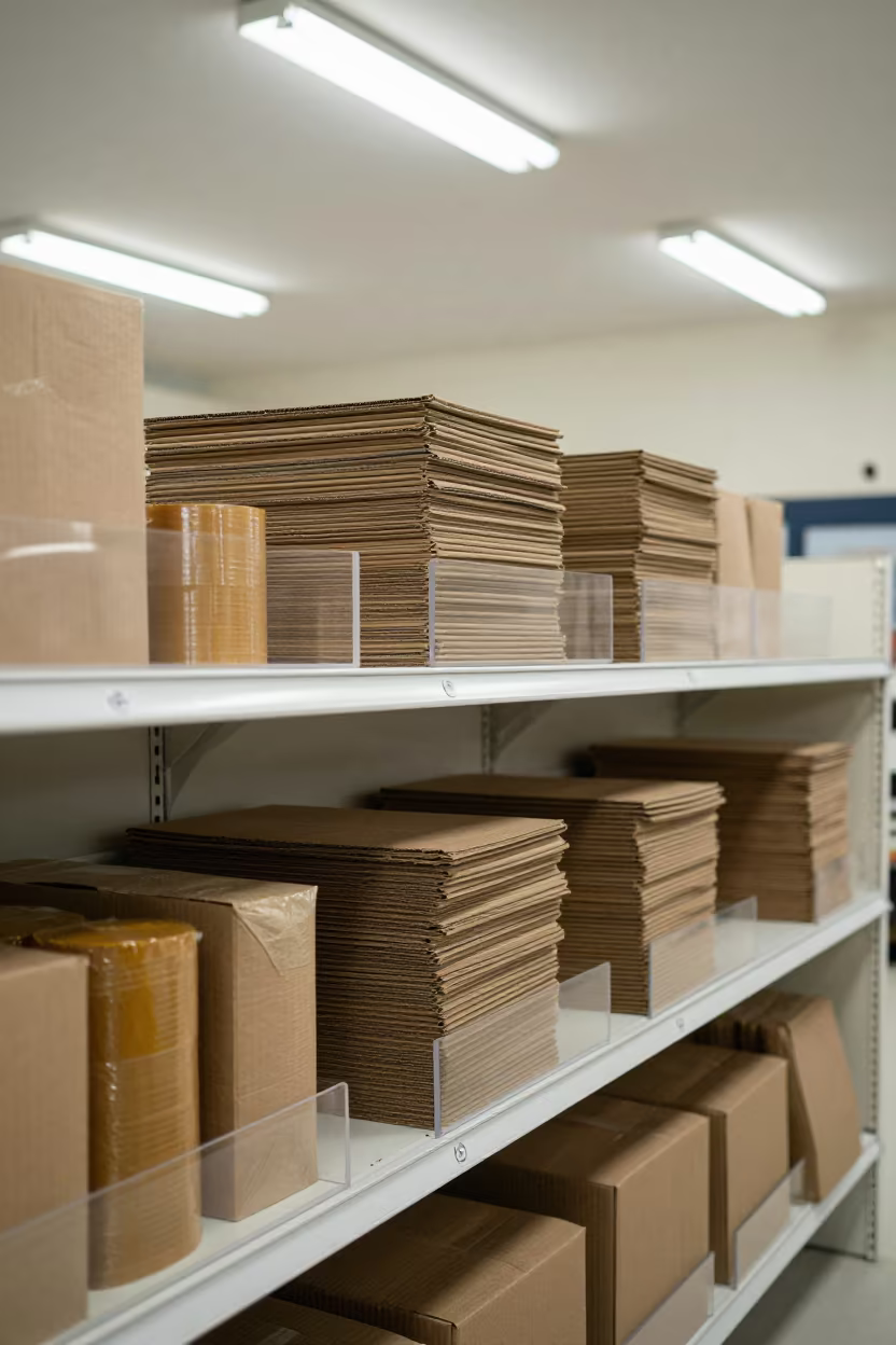Retail Bagging Station Shelf Under Fluorescent Light in at a cash wrap counter with bags stacked nearby in Taiyuan
