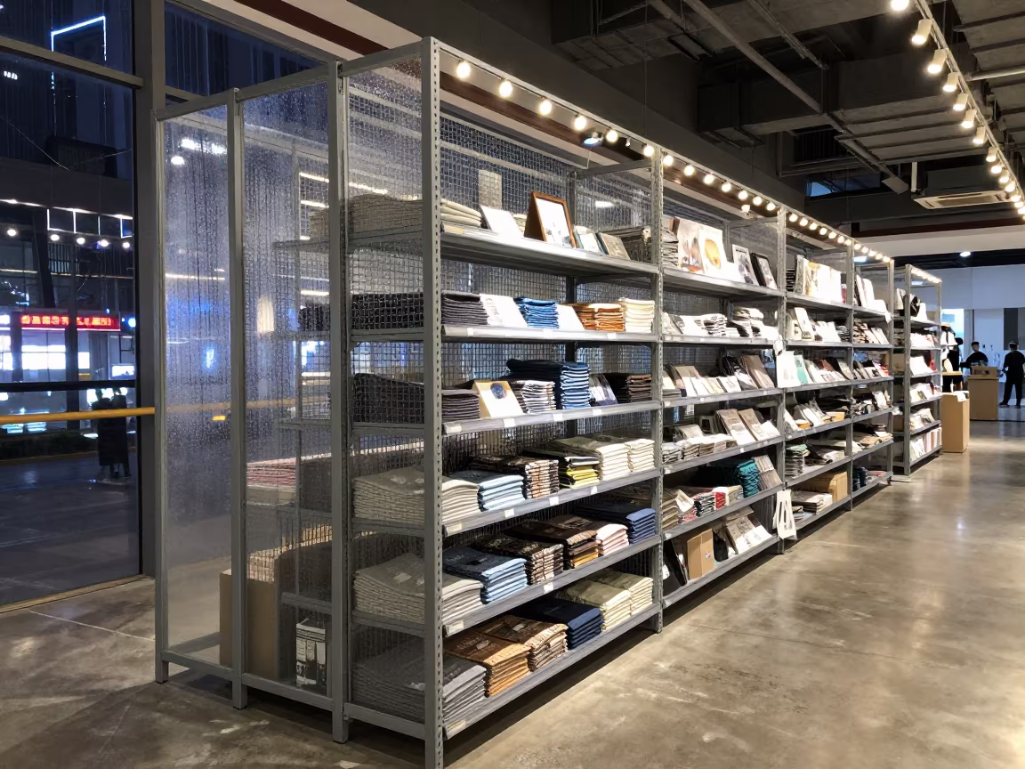 Retail Bin Before City Lights Wake in Chongqing in inside a storefront display zone in Chongqing