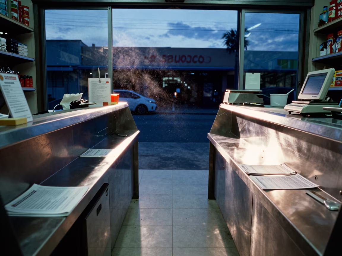 Retail Breakdown Knife Rail in San Salvador Twilight in inside a storefront prepared for opening in San Salvador