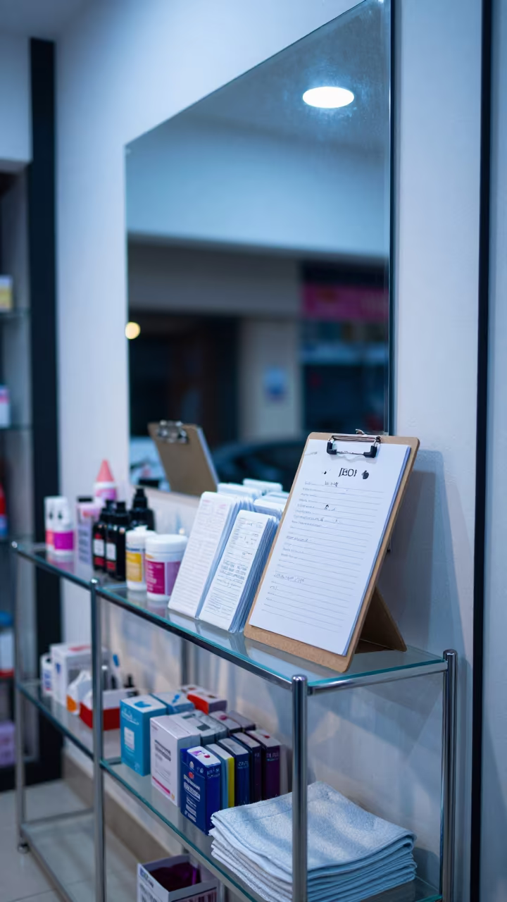 Retail Clipboard Under Store Light in in a beauty supply area under white LEDs in Ikoyi, Lagos