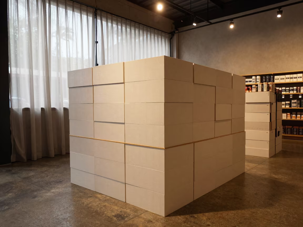 Retail Display Cube Stack Under Warm Track Lighting in inside a retail floor display area in Port Louis