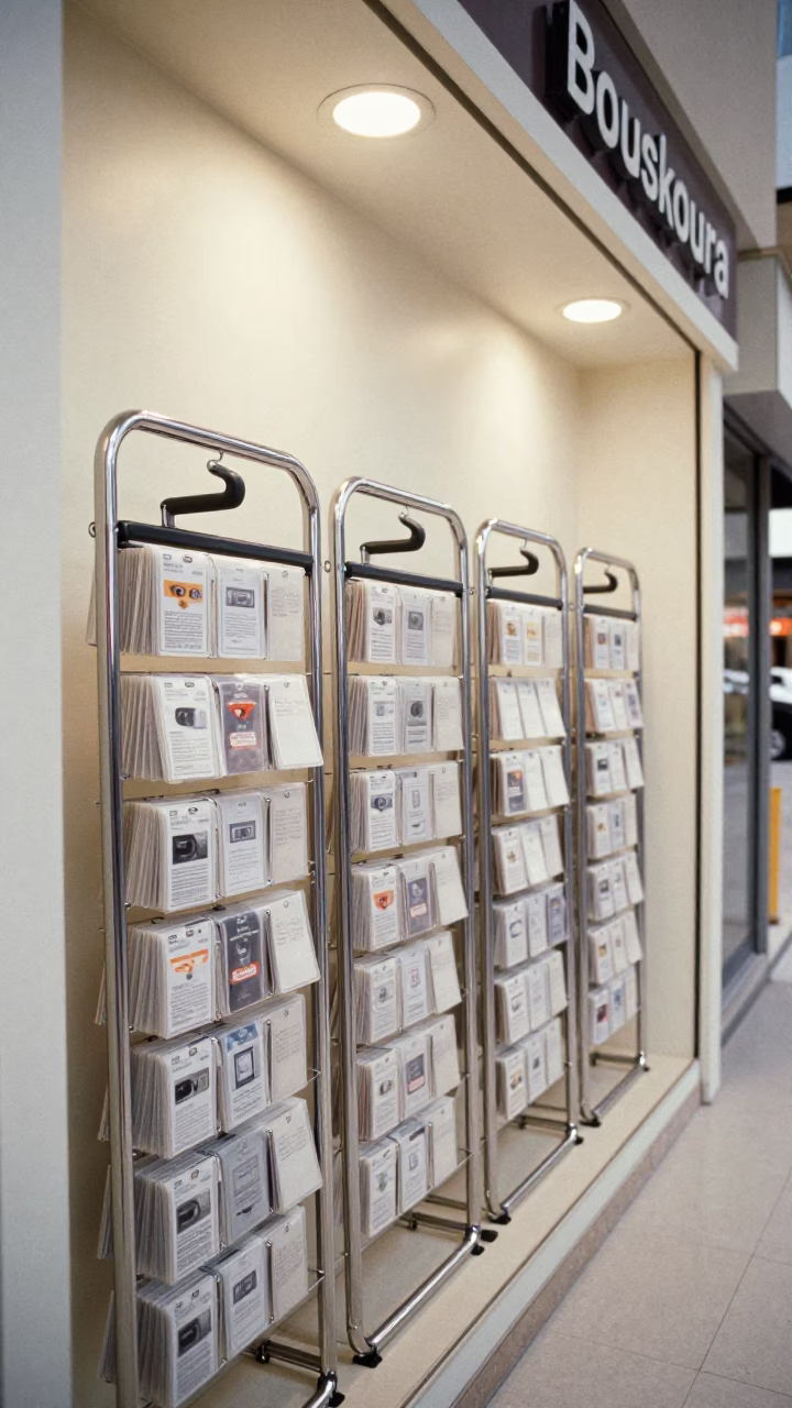 Retail Go-Back Lane Marker with Plastic Chrome Card in inside a storefront display zone in Bouskoura