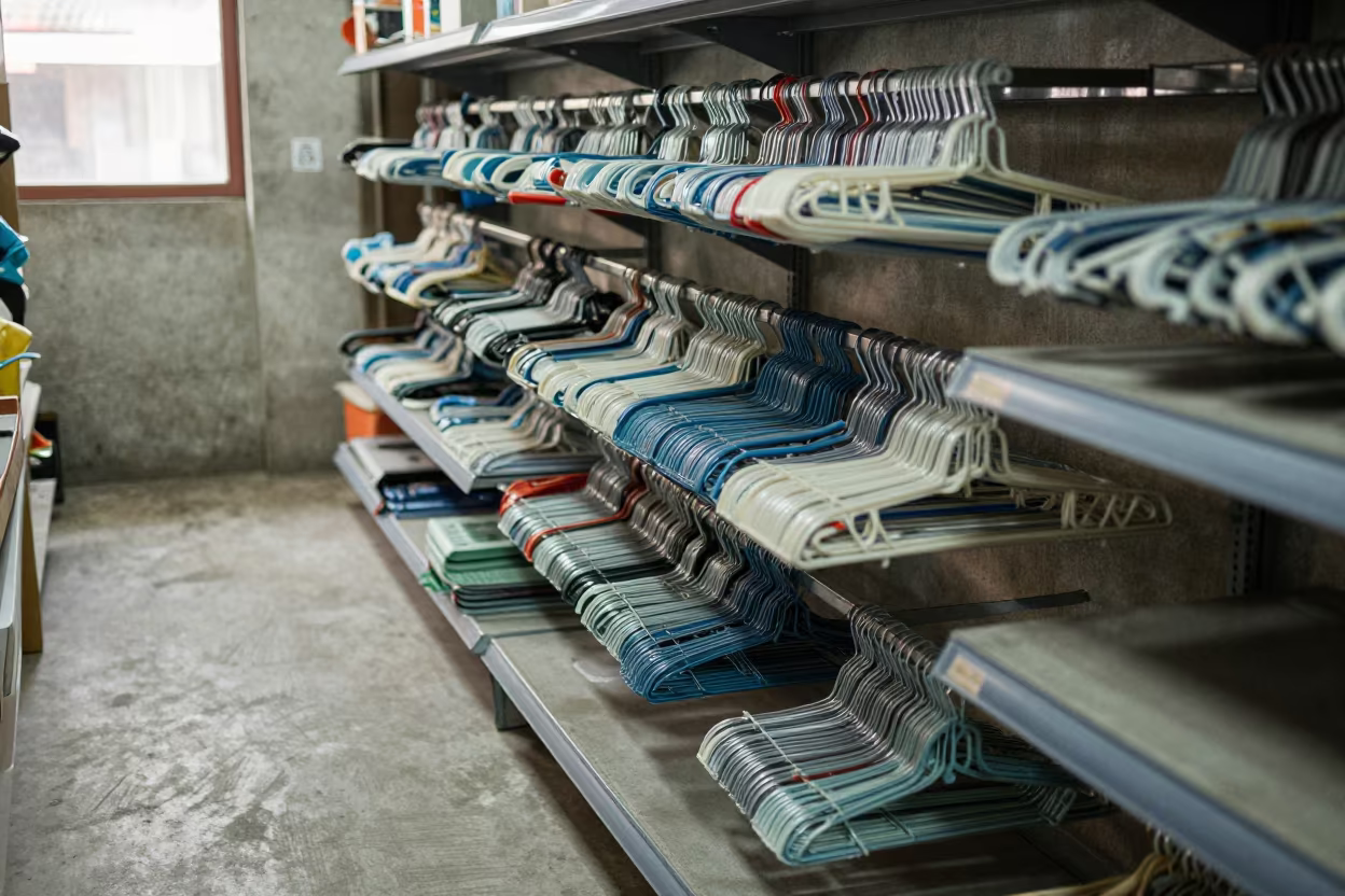 Retail hanger sorter in Bangalore stockroom daylight in inside a stockroom behind the sales floor in Bangalore