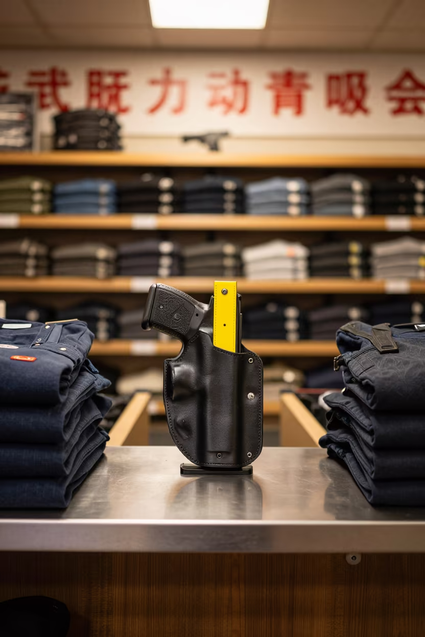 Retail Label Gun Holster Before Dawn Opening in inside a storefront prepared for opening in Wuhan