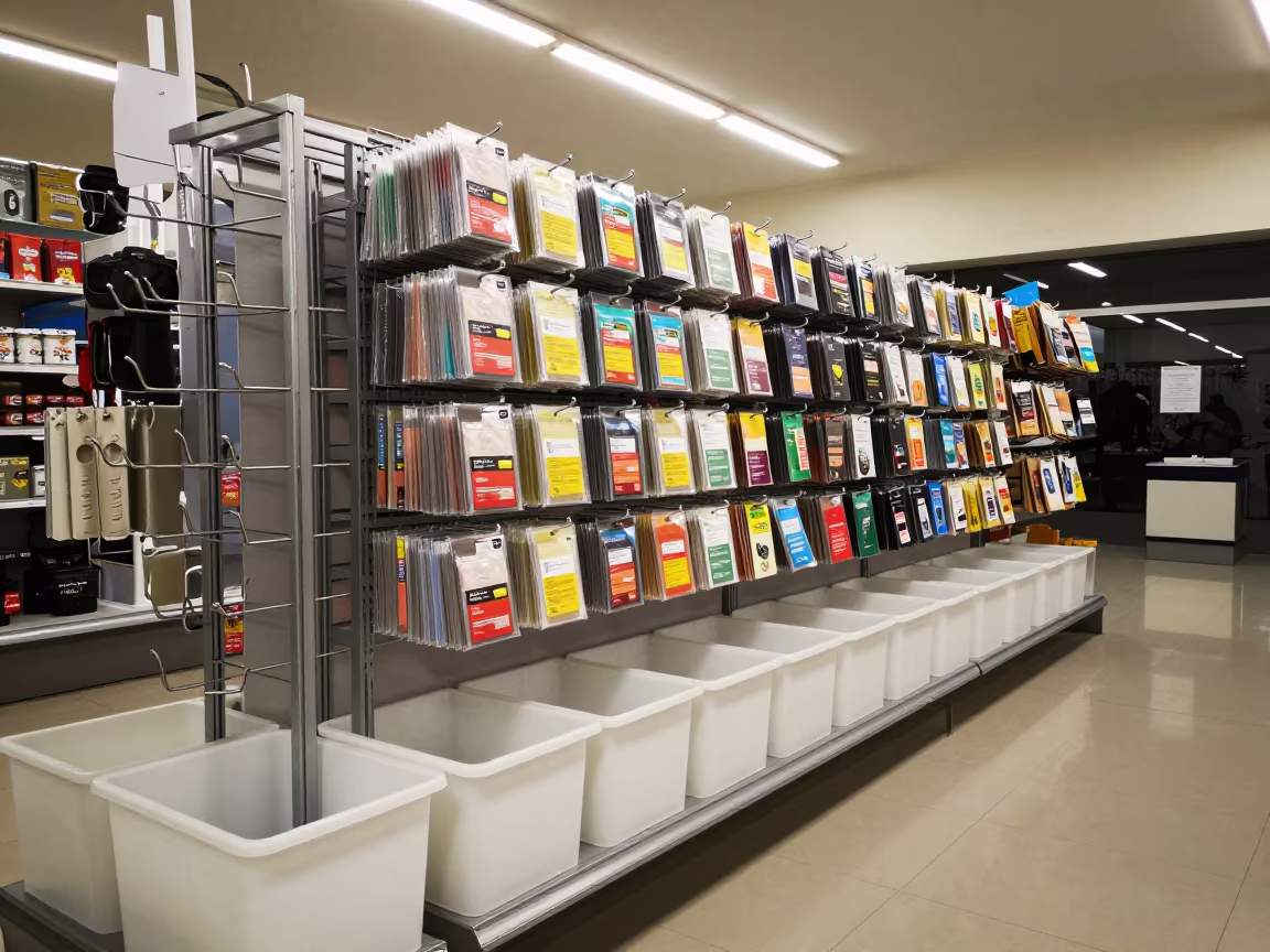 Retail Peg Hook Backstock Bin Deoghar Afternoon in inside a retail floor display area in Deoghar