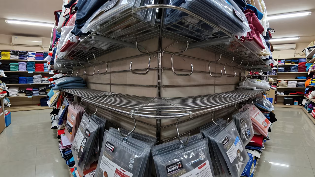 Retail Peg Hook Tray with Apparel in Bathinda Store in inside a storefront display zone in Bathinda