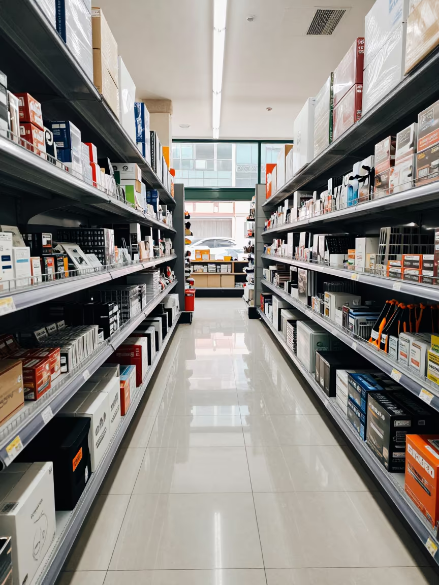 Retail Restock Cart in Thu Thiem Store Aisle in inside a bright retail aisle in Thu Thiem, Ho Chi Minh City