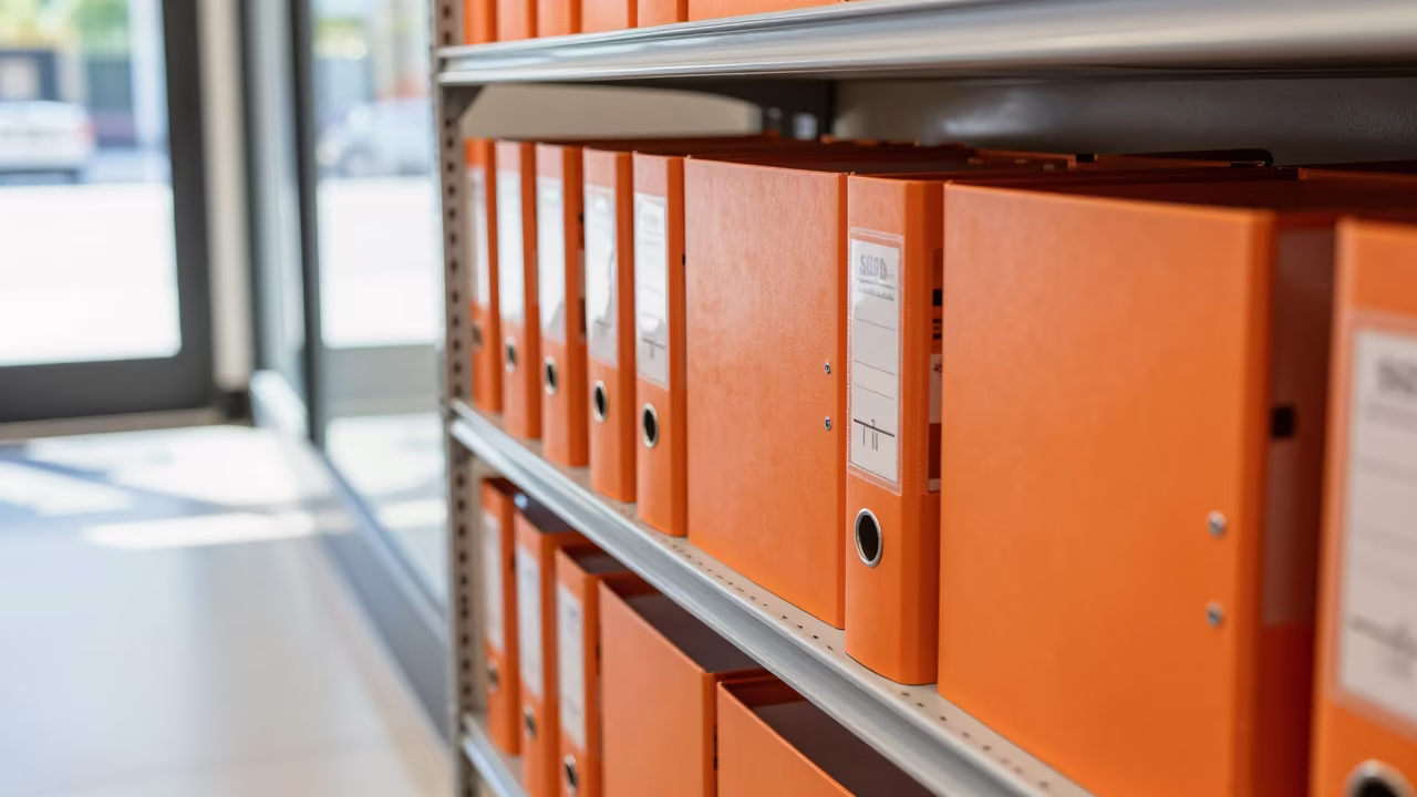 Retail SDS Binder Shelf Morning Reset in inside a bright retail aisle in Chicago