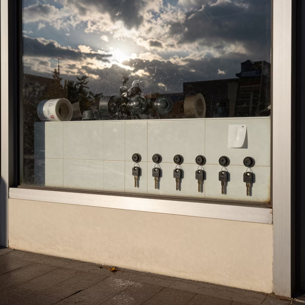 Retail Shelf Splice Box on Wet Zhengzhou Street in along a storefront glass line on a wet street near Zhengzhou