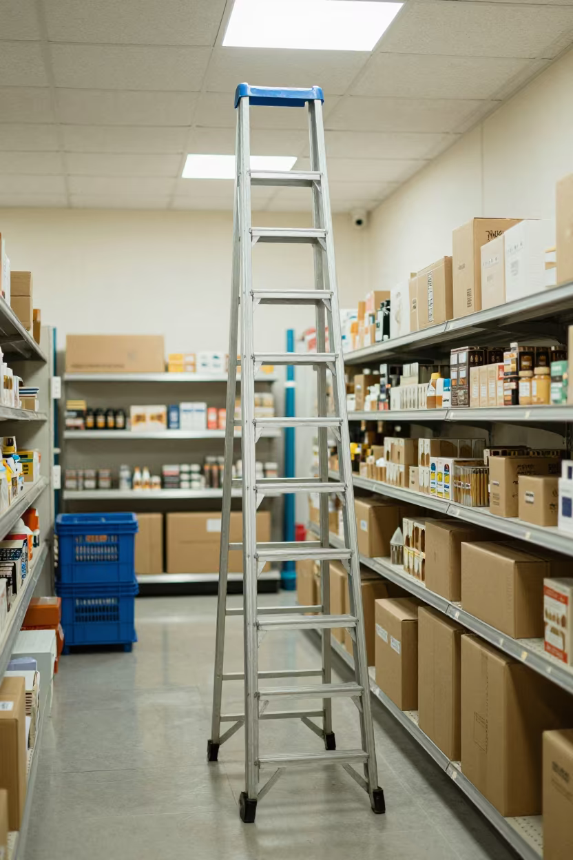 Retail Stockroom Ladder Midday Johor Bahru in inside a stockroom behind the sales floor in Johor Bahru