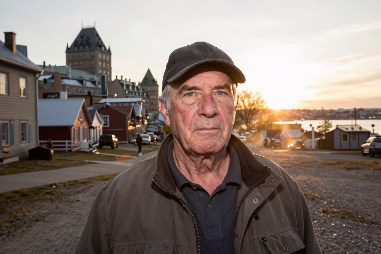 Retired Foreman Portrait in Golden Quebec Light in near Petit Champlain, Quebec City