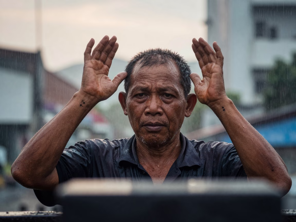 Retired Ironworker Forearms Rivet Burn Marks Dawn in in Surabaya