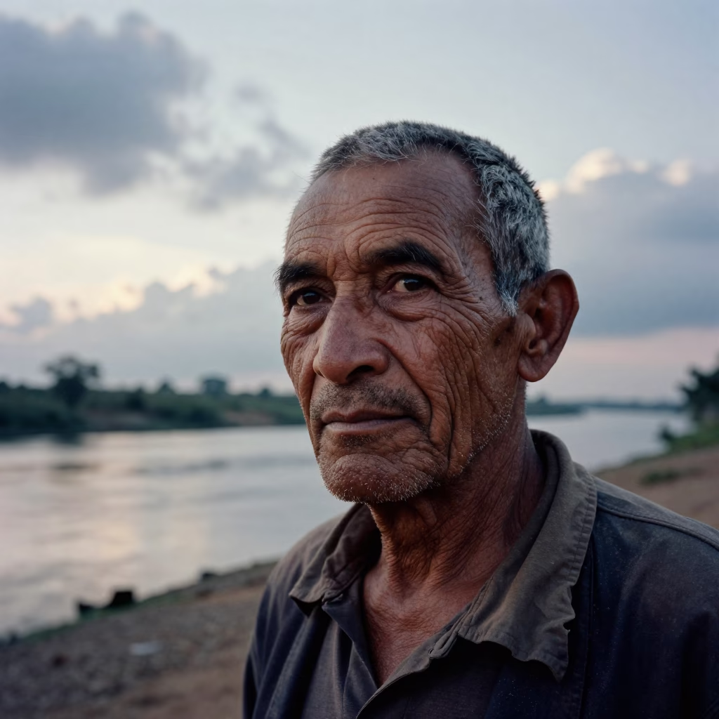 Retired Mine Foreman Silicosis Lines Muhanga Dawn in near a riverside landing in Muhanga