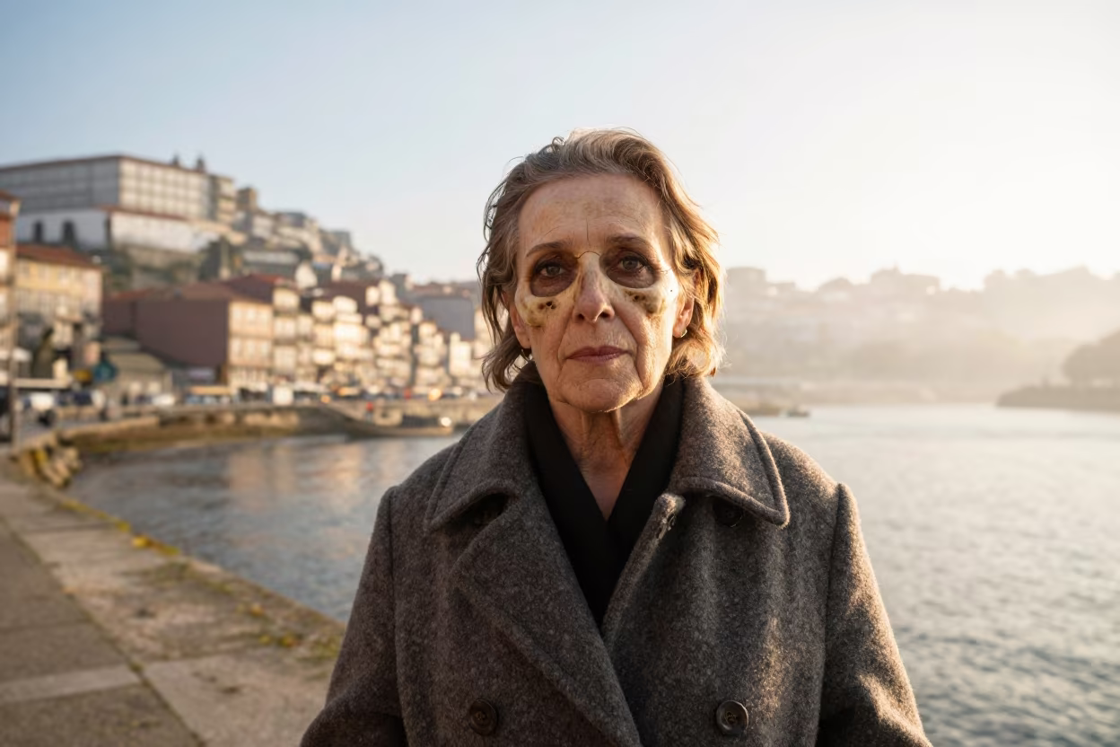 Retired Opera Singer Portrait at Braga Harbor in at a harbor edge in Braga