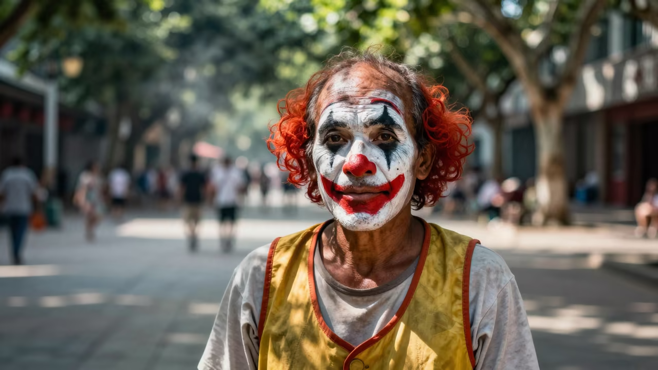 Retired Rodeo Clown Portrait in Xian Square in at a public square in Xian