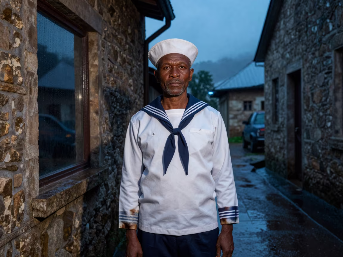 Retired Sailor in Idanre Stone Alley in in a narrow stone alley near Idanre