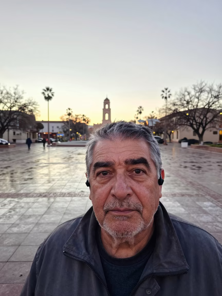 Retired Steelworker in El Paso Plaza Morning in at a public square in El Paso