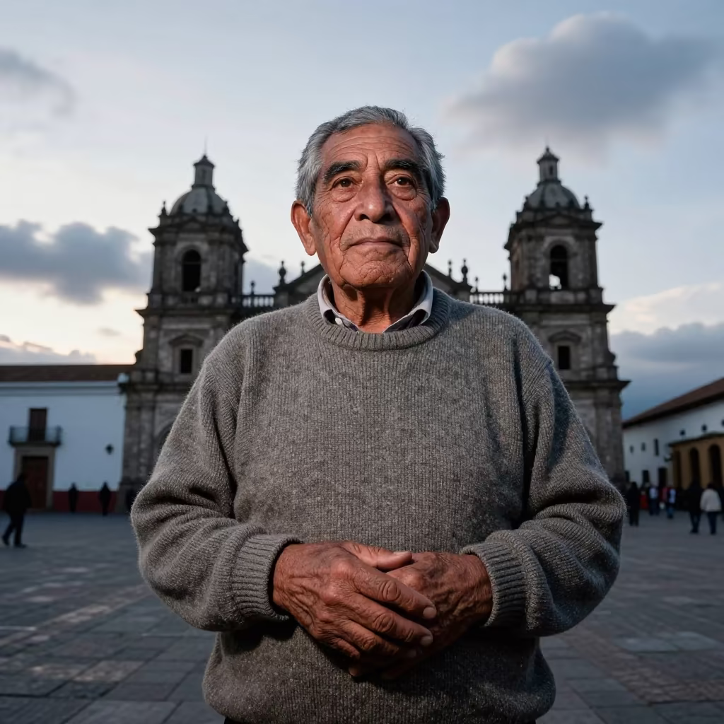 Retired Strongman Portrait Ayacucho Dawn in at a public square in Ayacucho