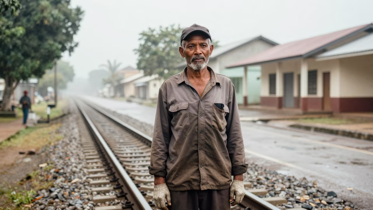 Retired Switchman with Lantern Calluses in Antsirabe in in the old quarter in Antsirabe
