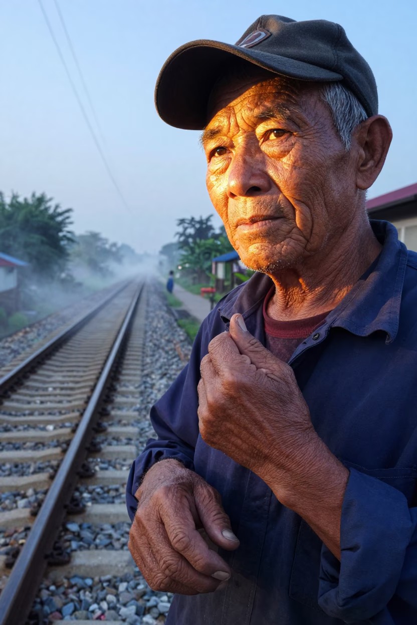 Retired Switchman Lantern Calluses Cua Dawn in beside a canal in Cúa