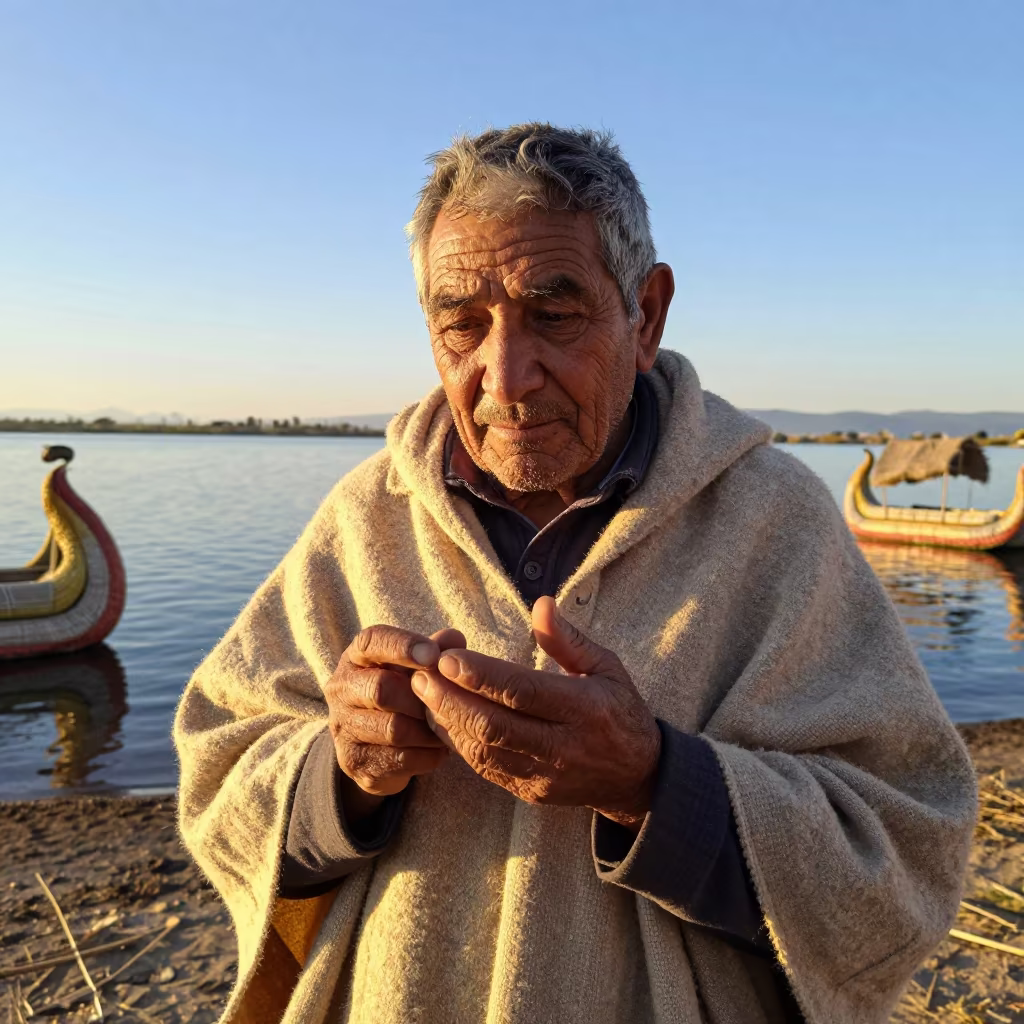 Retired Telegraph Operator Puno Riverside Portrait in near a riverside landing in Puno