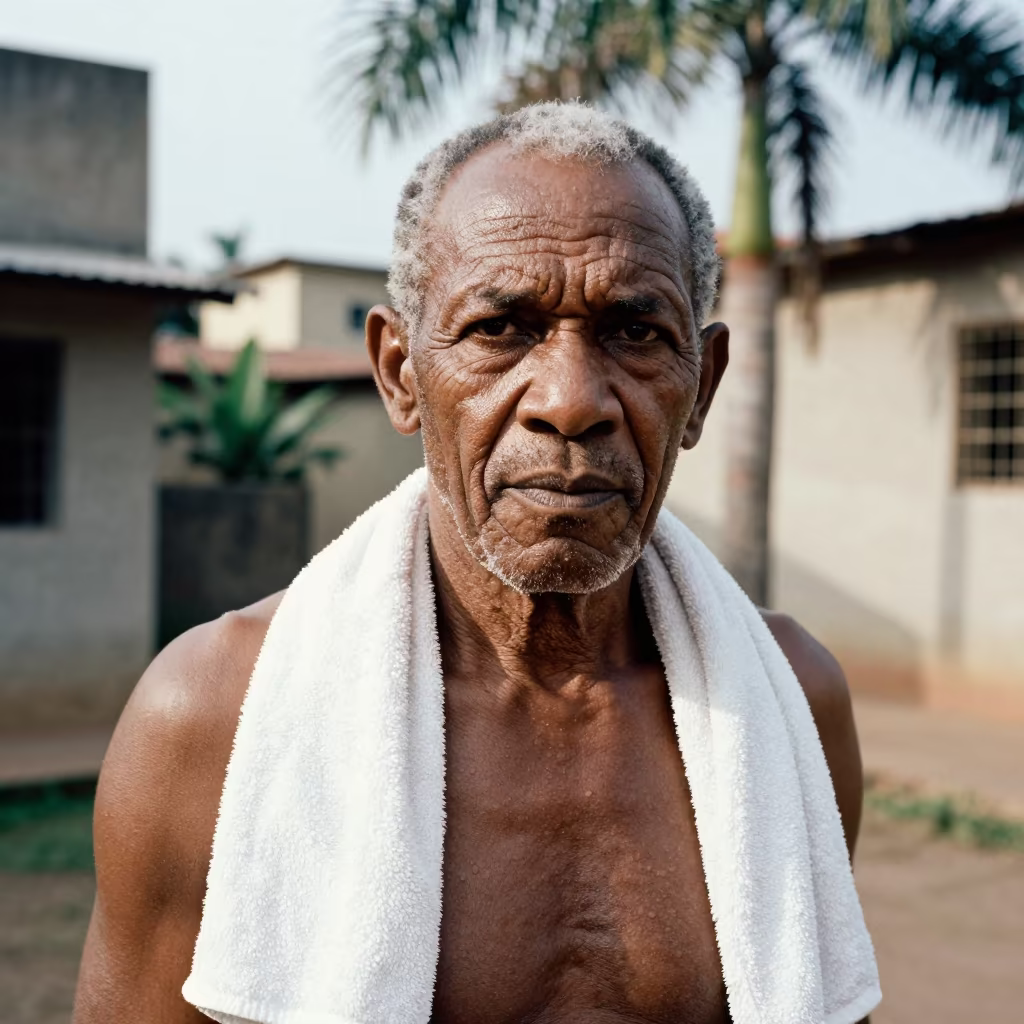 Retired Trainer Portrait in Bafoussam Monsoon in in Bafoussam