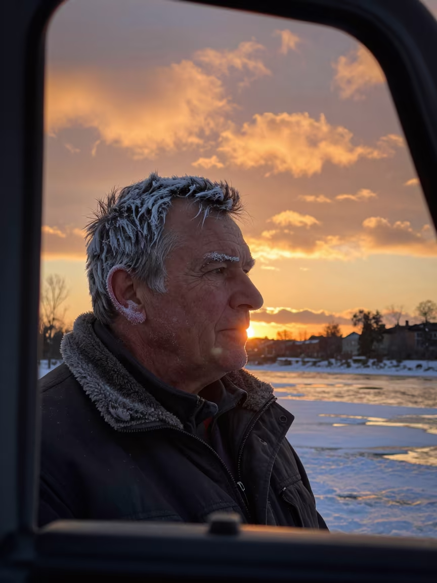 Retruded Trucker in Stockholm Copper Light in near a riverside landing in Kungsholmen, Stockholm