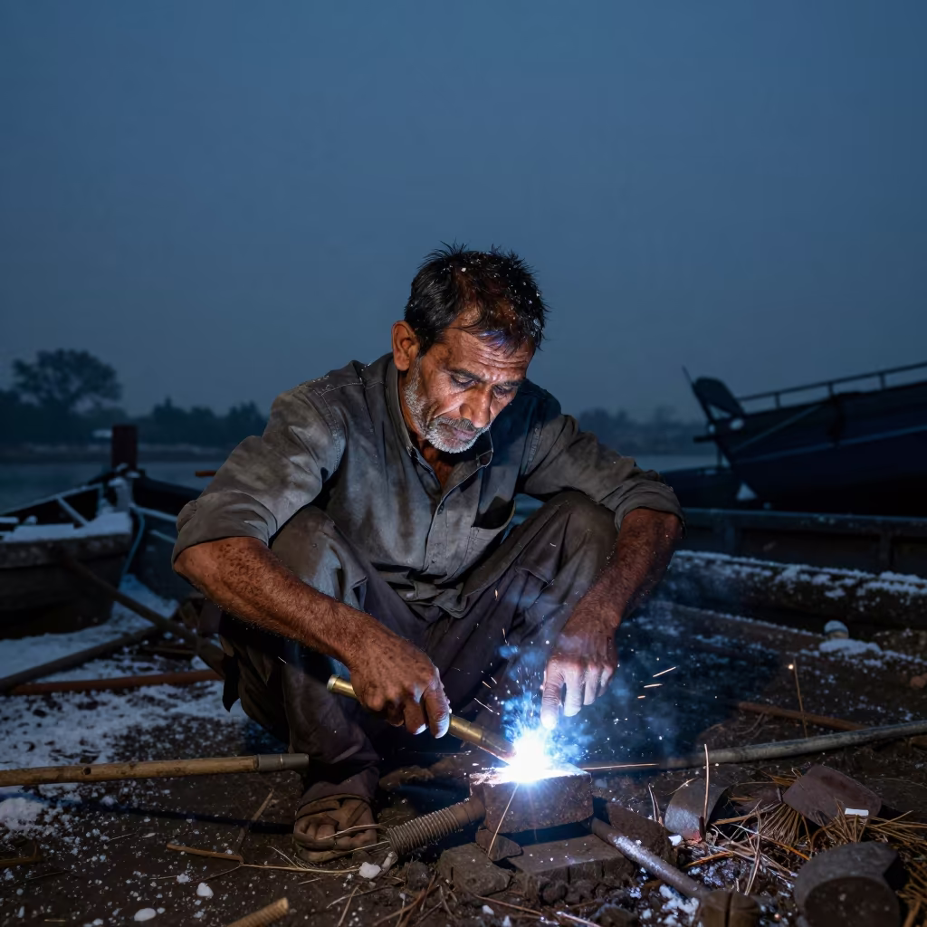 Retired Welder in Indigo Twilight Snow in in Bareilly