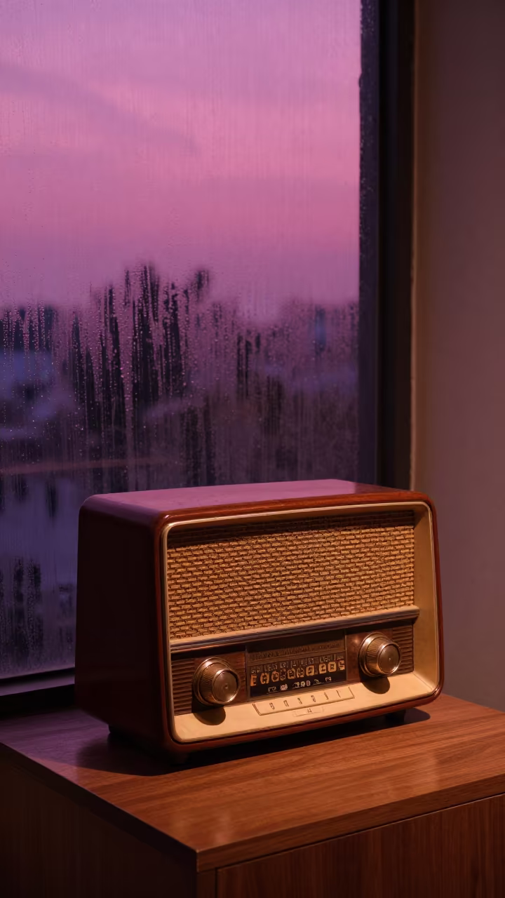 Retro Radio Museum Plinth Magenta Sky in on a museum plinth in Guwahati