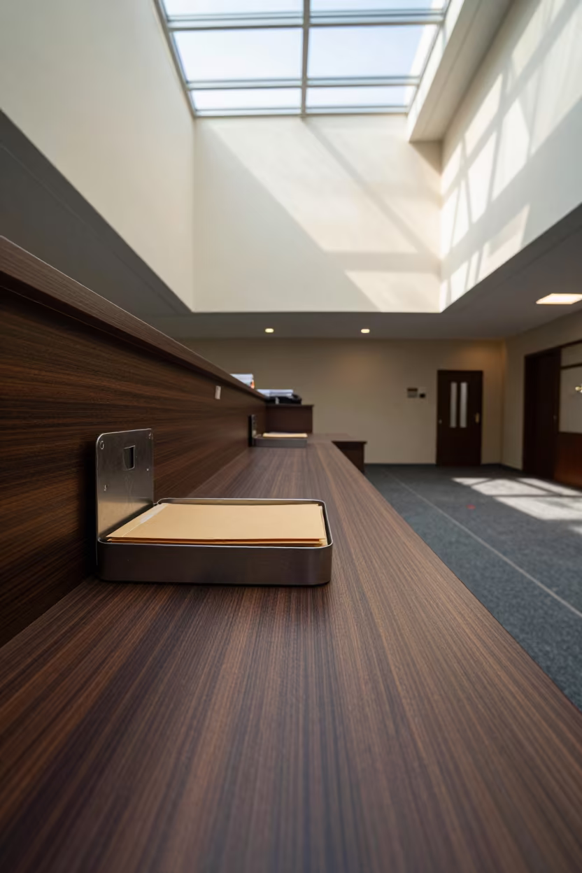 Return to Sender Tray in Erbil Office Atrium in at an office reception desk near Erbil