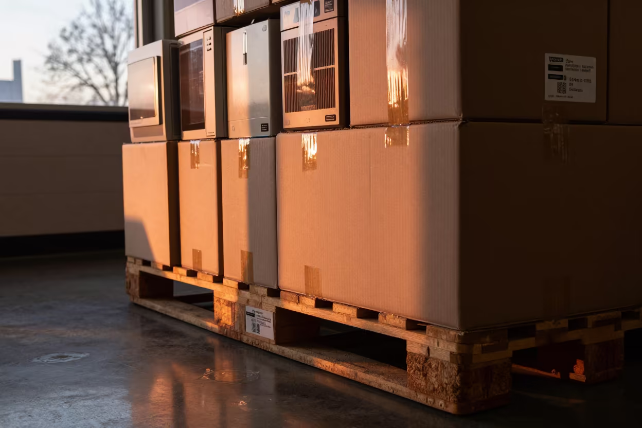 Returned Appliance Pallet at Georgetown Packing Station in at a fulfillment packing station in Georgetown, Seattle