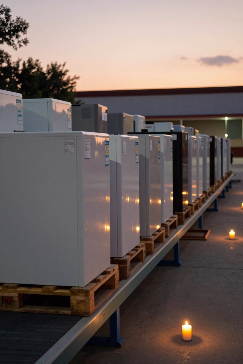 Returned Appliances on Sorting Belt at Sunset in at a parcel sorting belt near Wenzhou