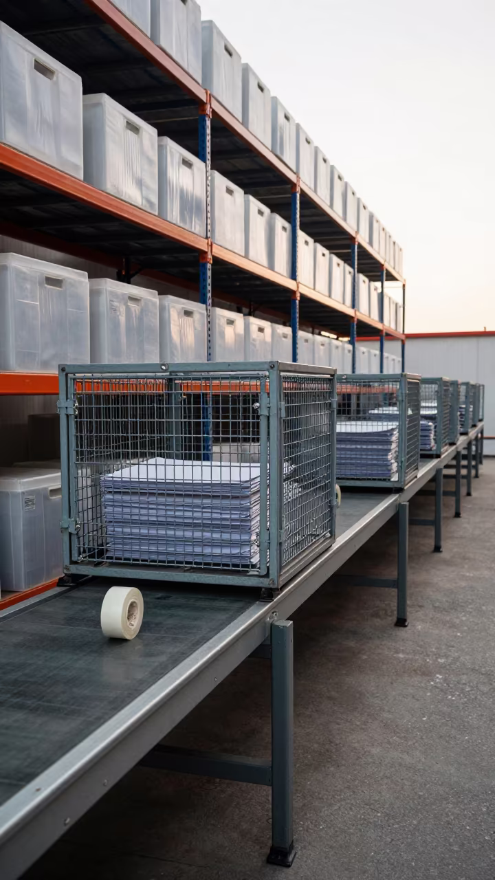 Returns Cage Prep at Konya Sorting Belt in at a parcel sorting belt in Konya