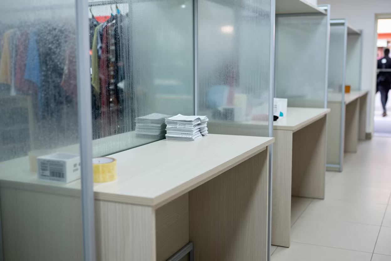 Returns Desk in Ibadan Fitting Corridor Noon Light in inside a fitting room corridor in Ibadan