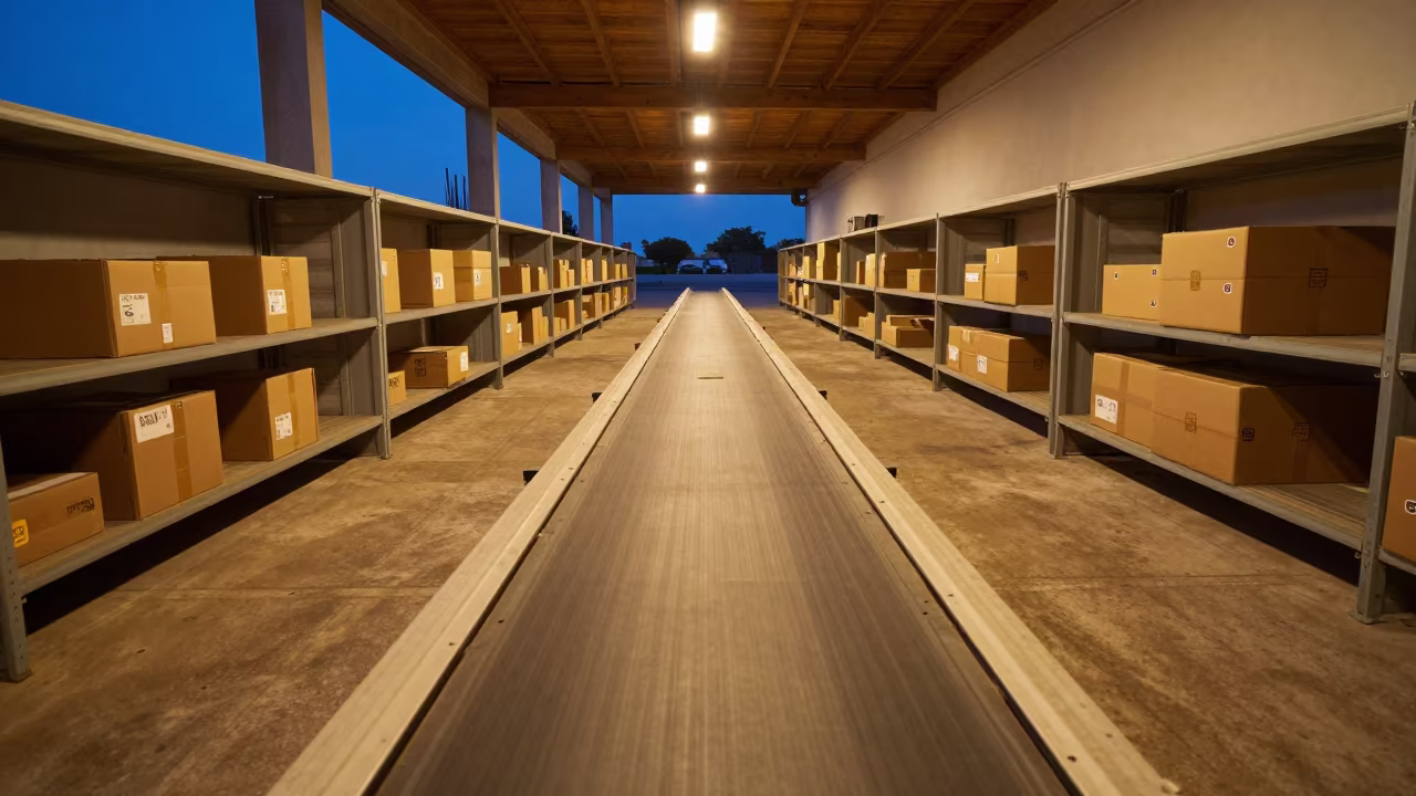 Returns Grading Bench Before Dispatch Boards Fill in at a parcel sorting belt in Salta