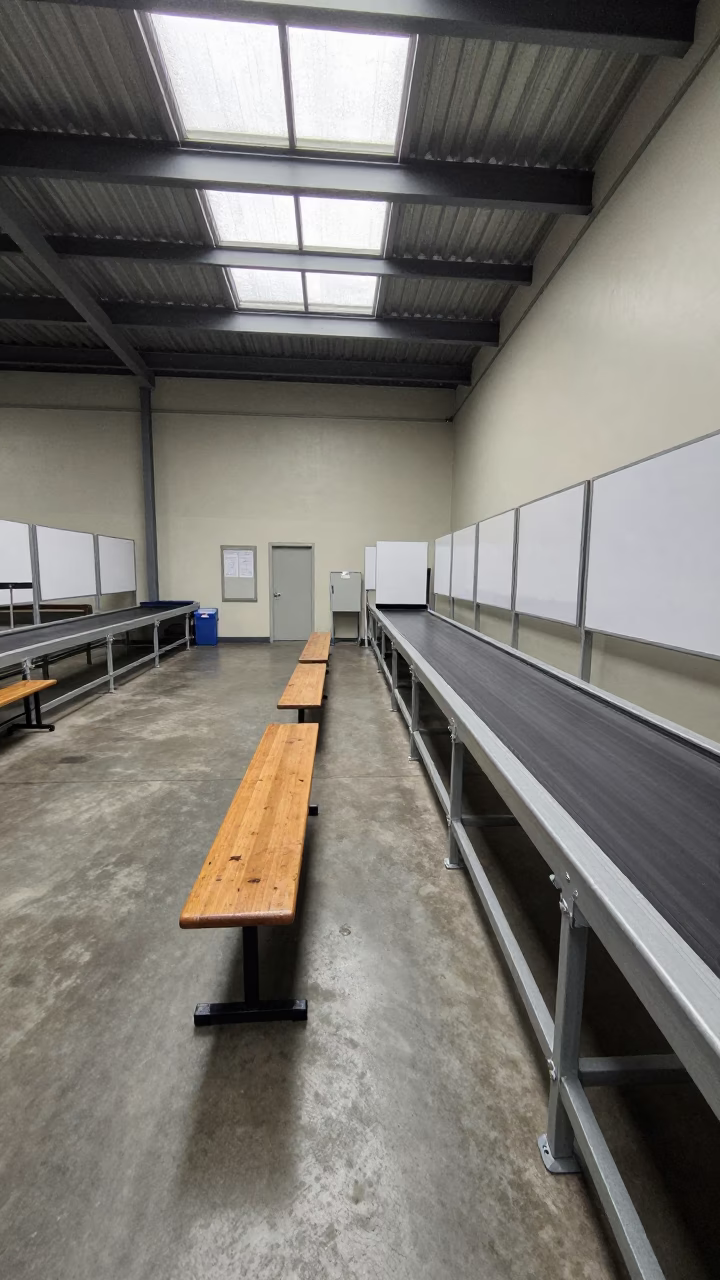 Returns Grading Bench Near Sorting Belt in at a parcel sorting belt near Kingston upon Hull