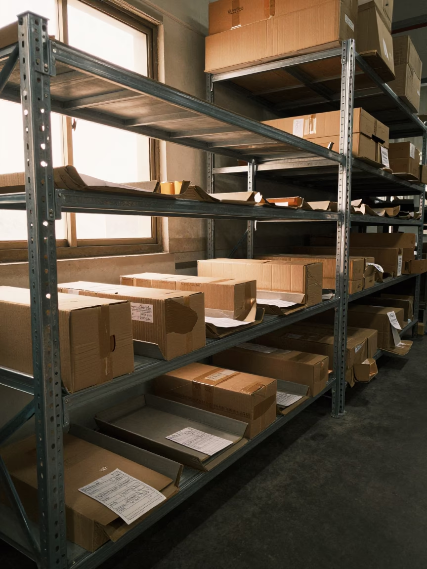 Returns Grading Shelf in Ghaziabad Warehouse in at a fulfillment packing station in Ghaziabad