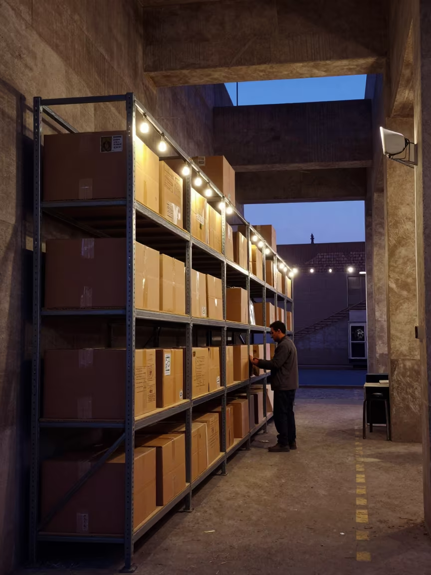 Returns Grading Shelf in Tehran Cross-Dock Twilight in inside a cross-dock lane in Darband, Tehran