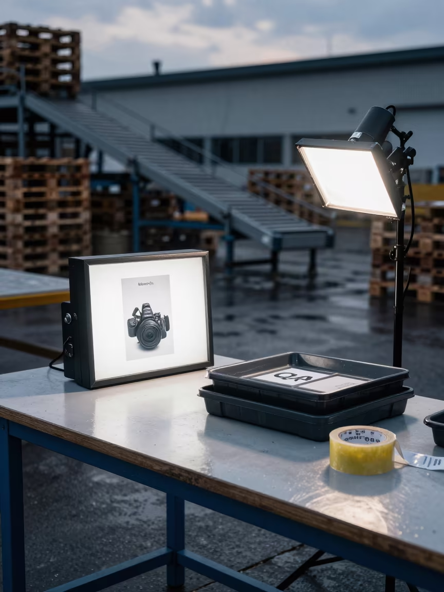 Returns Processing Table in Warri Warehouse in at a fulfillment packing station in Warri