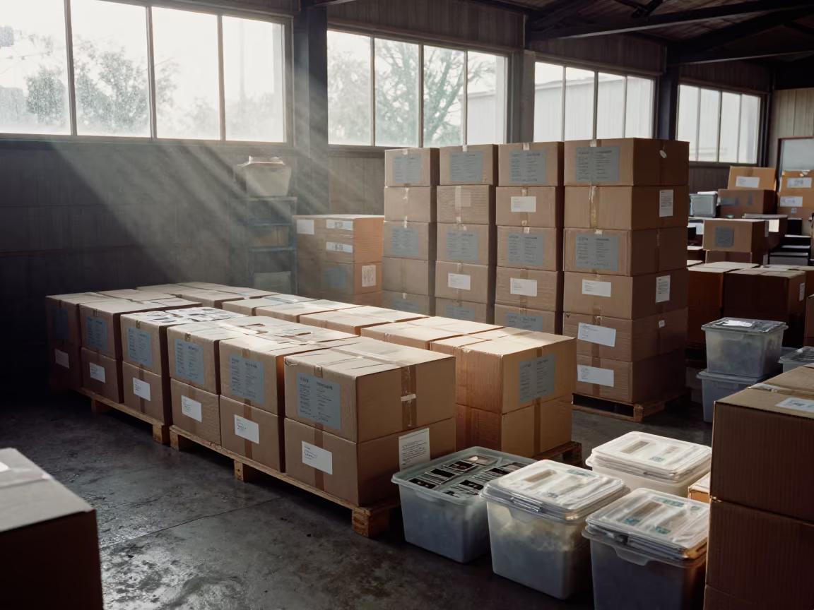 Returns Sort Island in Bamako Warehouse in at a fulfillment packing station in Bamako